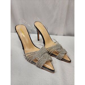 sarawill Women's 8 Stiletto Pumps Pointed Toe Transparent PVC High Heels Crystal